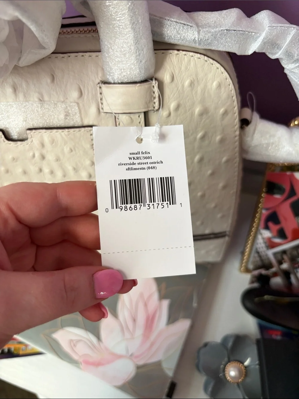 Kate Spade Cream Ostrich-Embossed Dome Satchel